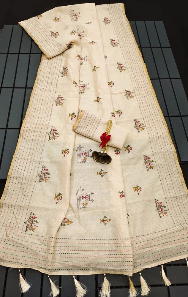 KHADI TUSSAR SILK TRADITIONAL MULTI COLOR THREAD WORK SAREE AT WHOLESALE PRICE
