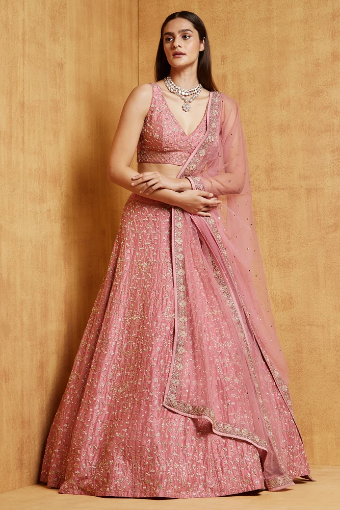 Malai Silk Pink Zari Work Lehenga Choli - Direct Factory Price by TRENDY CULTURE
