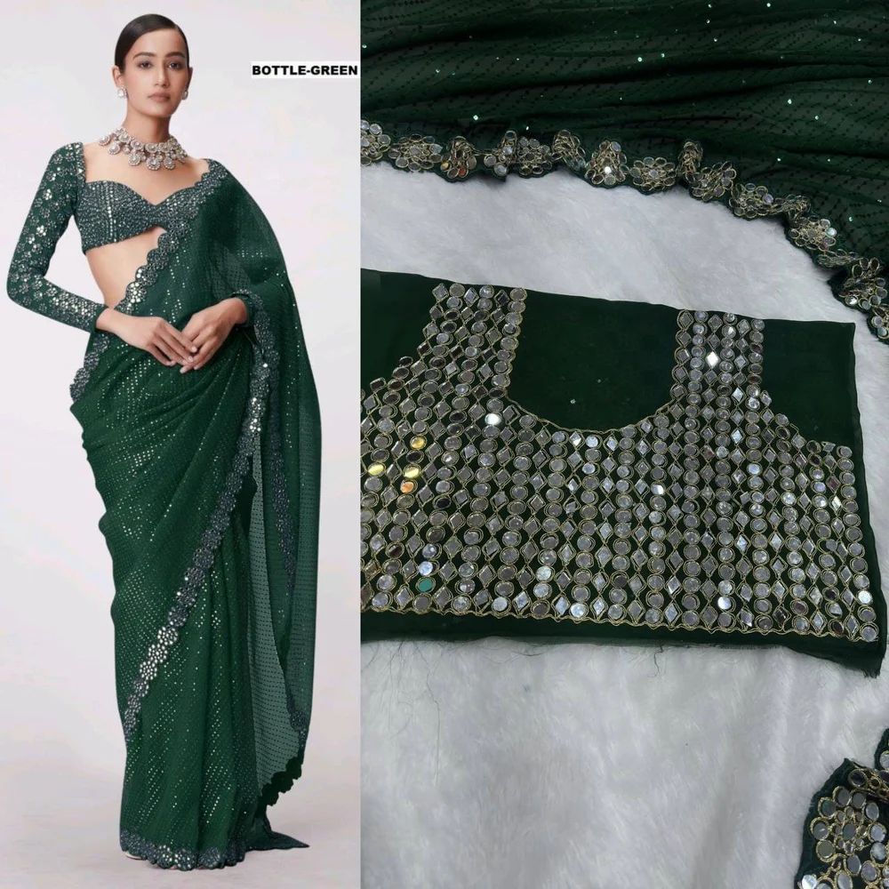 DKT 5094 Georgette Saree With Embroidery Sequence And Mirror Work Below 1500