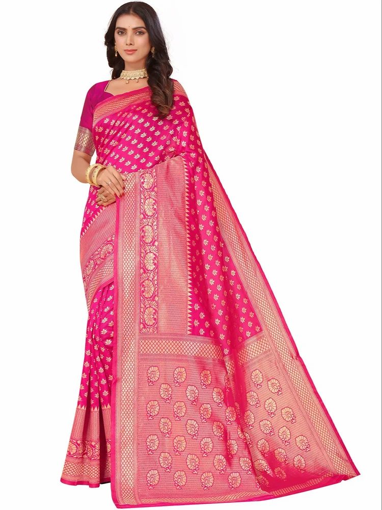 Kanjivaram Kanchipuram Golden Zari Woven Design Banarasi Saree
