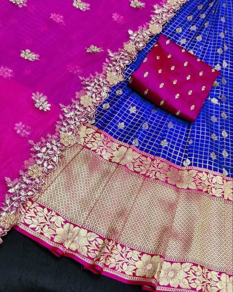 Real Zari Gold Festive Wear Half Sarees South Indian Style, 5.5 m (separate blouse piece)