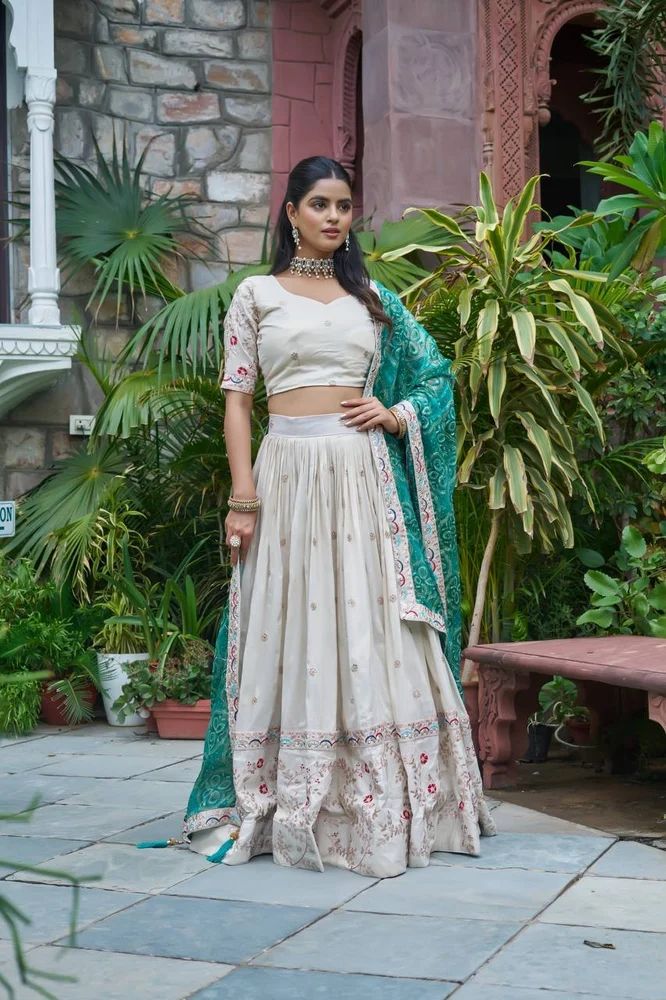 TRENDY CULTURE Designer Pure Tissue Silk Heavy Embroidered Lehenga Choli