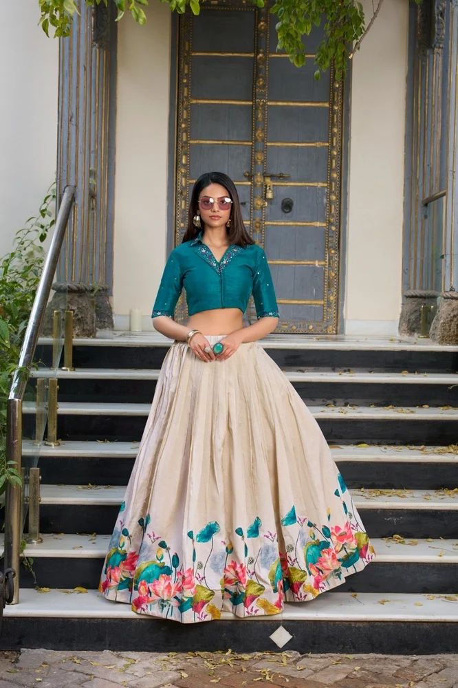 TRENDY CULTURE'S Floral Print Tasar Silk Lehenga Choli