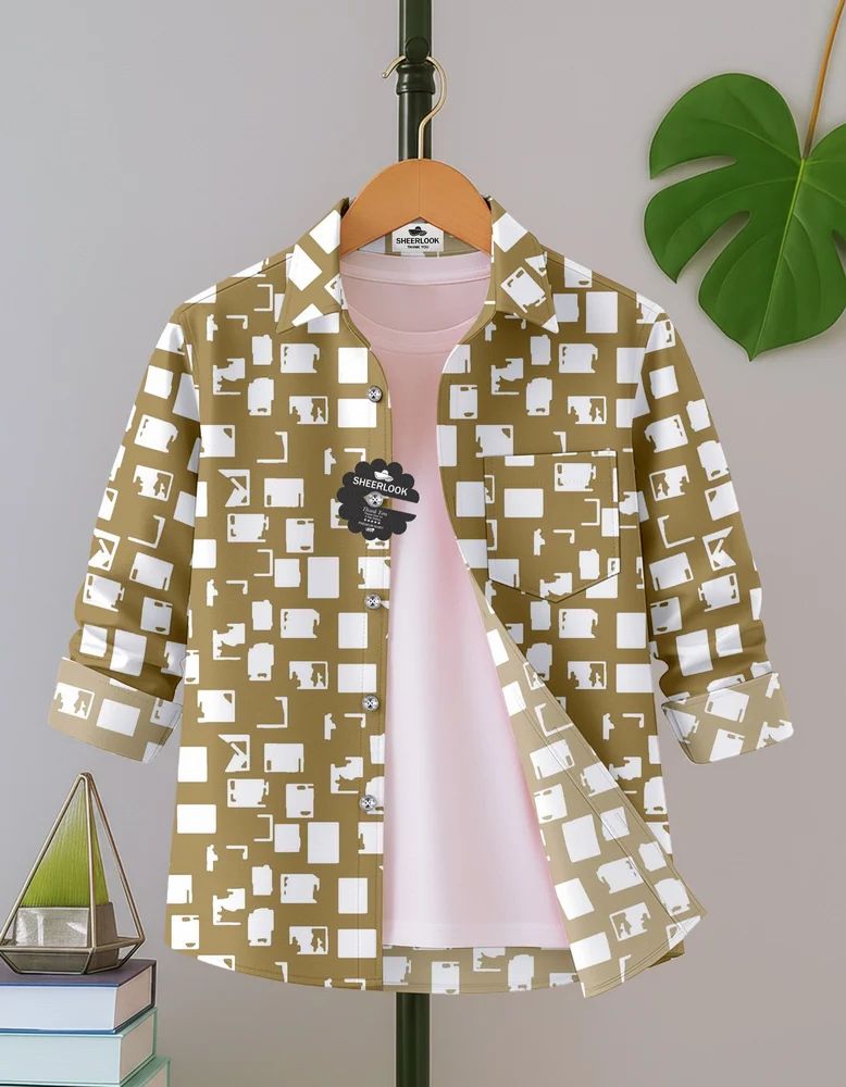 Brown Men Rayon Geometric Print Shirt