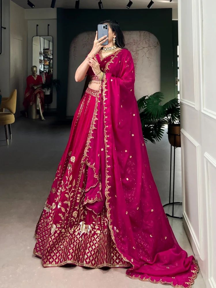 Natural Silk Lehenga choli with Sequins & Thread Embroidery