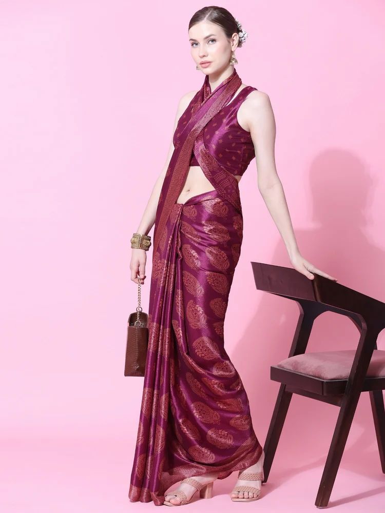 Ladies Motif Printed Maroon Silk Cotton Saree