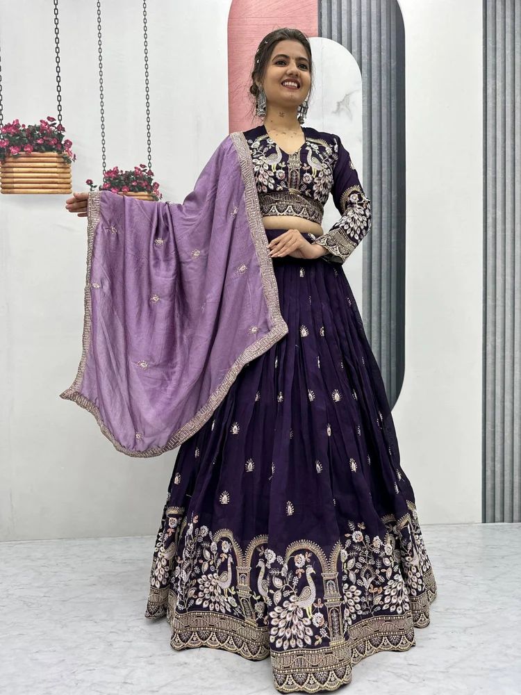 Designer Vichitra Silk Embroidered Lehenga Choli