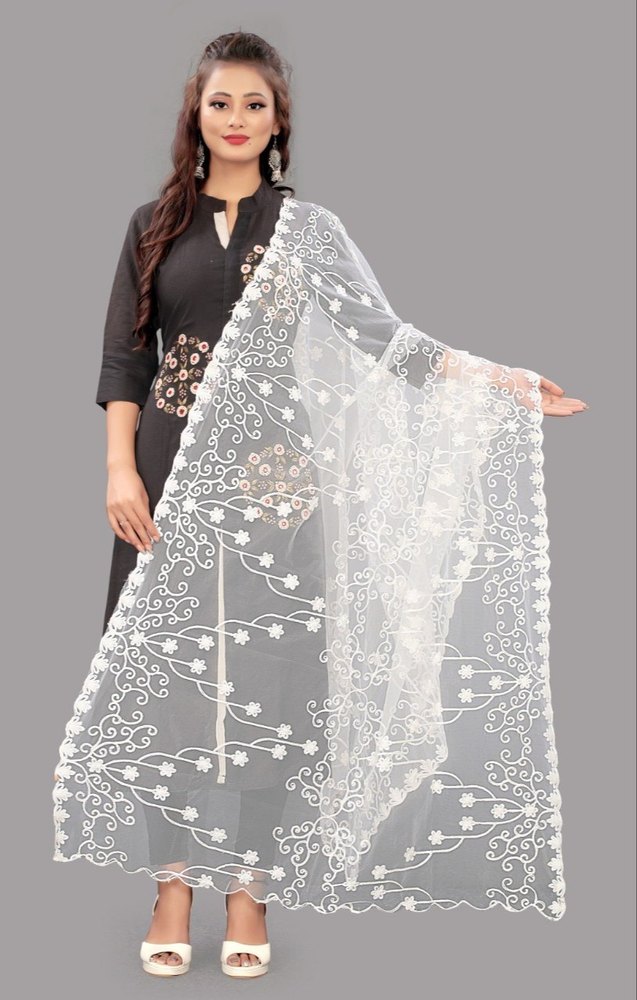 White Net Embroidery Dupatta