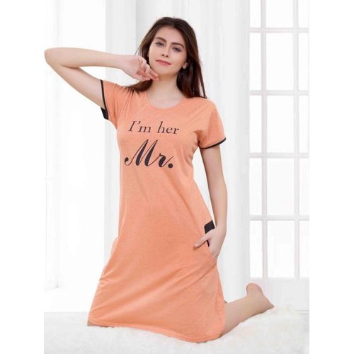 Hosiery Ladies Round Neck Printed Night Slip