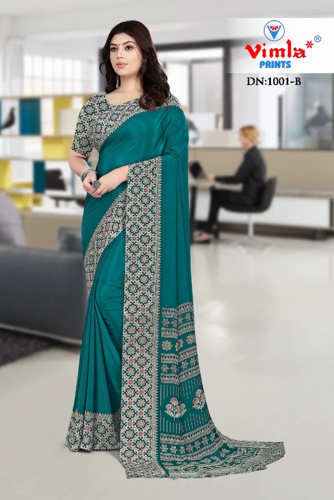 Back Office Female Staff Uniform Crape Saree