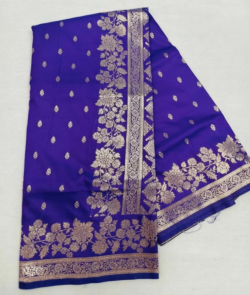 Ladies Blue Machine Work Heritage Silk Saree