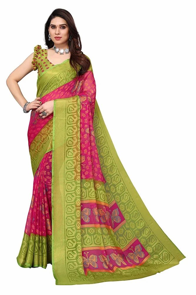 Leeza Store Gold Toned ButterFly Motifs Printed Soft Chiffon Brasso Saree