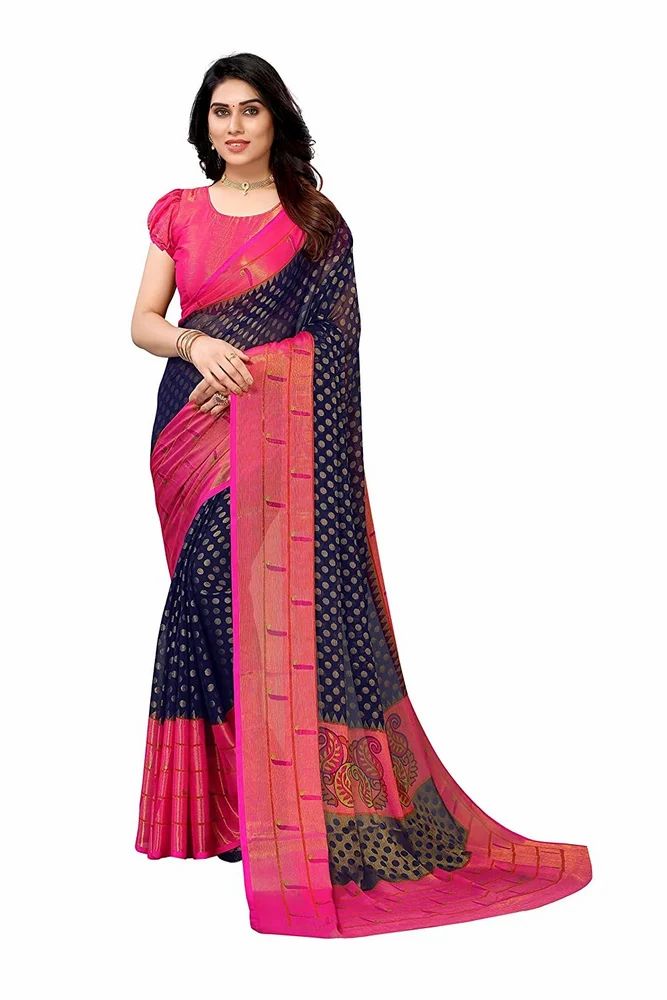 Toned Polka Dots Pattern Printed Chiffon Brasso  Saree
