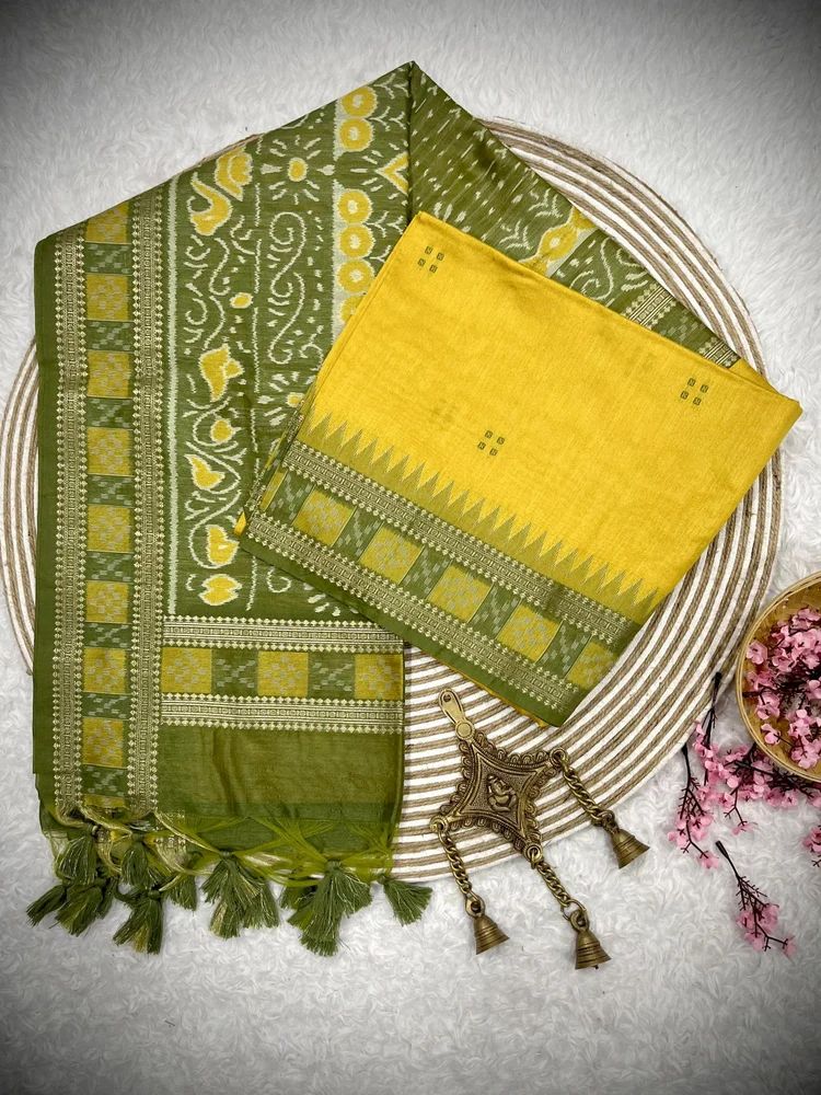 Soft Desi Raw Silk saree with ikkat petten