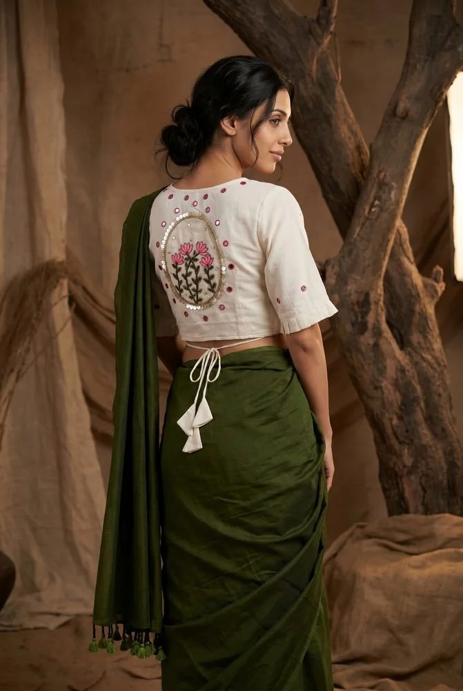 Khadi Cotton Saree And Stich Blouse