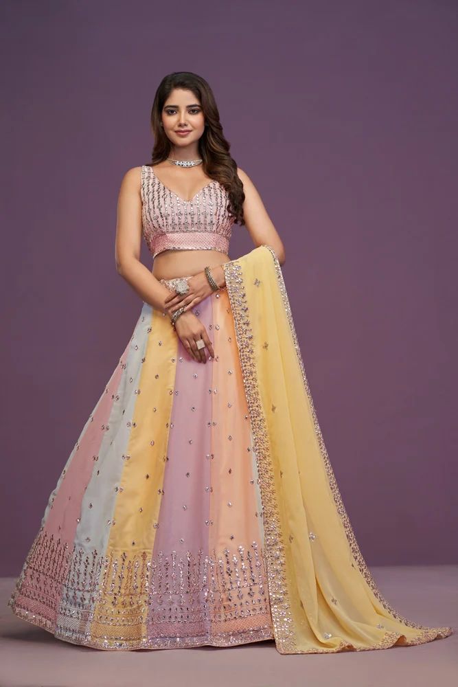 Sequence Embroidery Work Georgette Multi Color Lehenga Choli