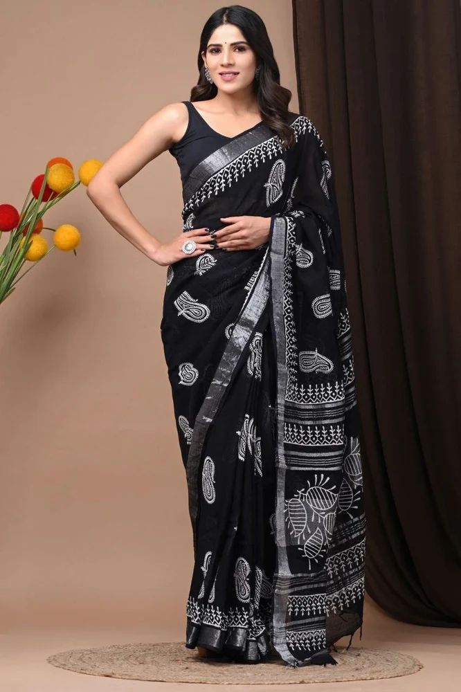 Digital Print Linen Sarees