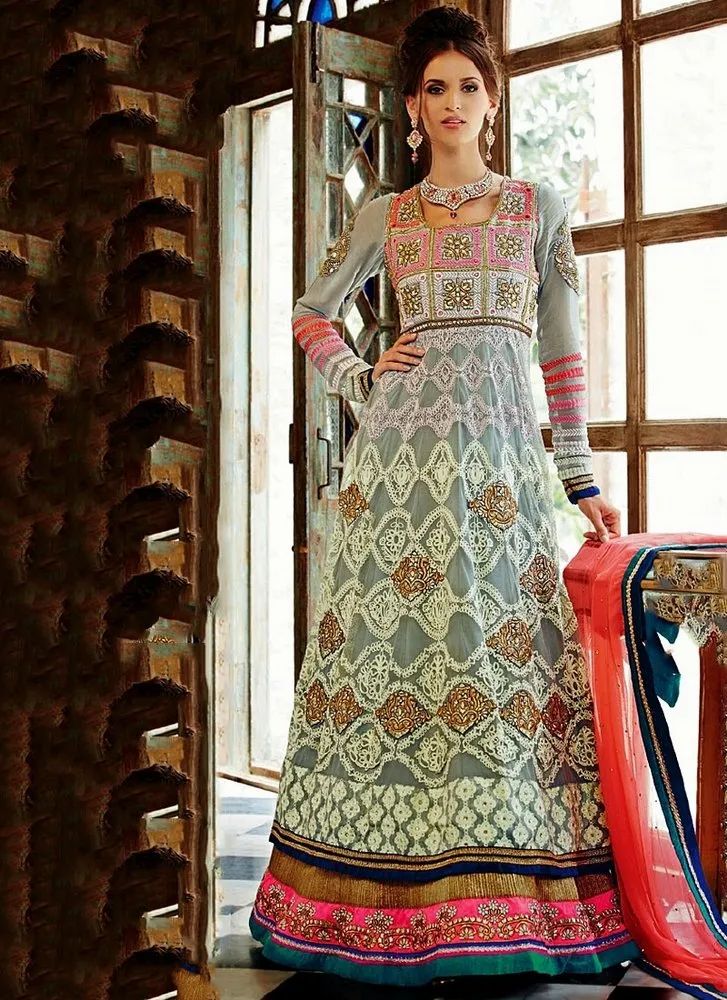 Wonderful Grey Georgette Anarkali Suit