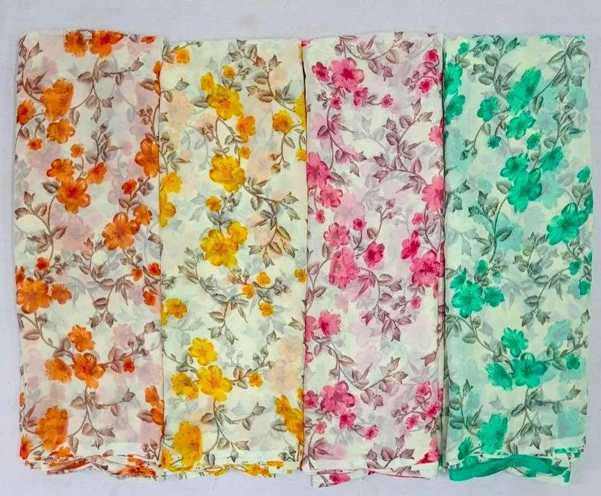 Pink Floral Print Georgette Saree