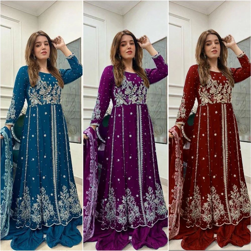 Georgette Sharara Suit With Embroidery Work