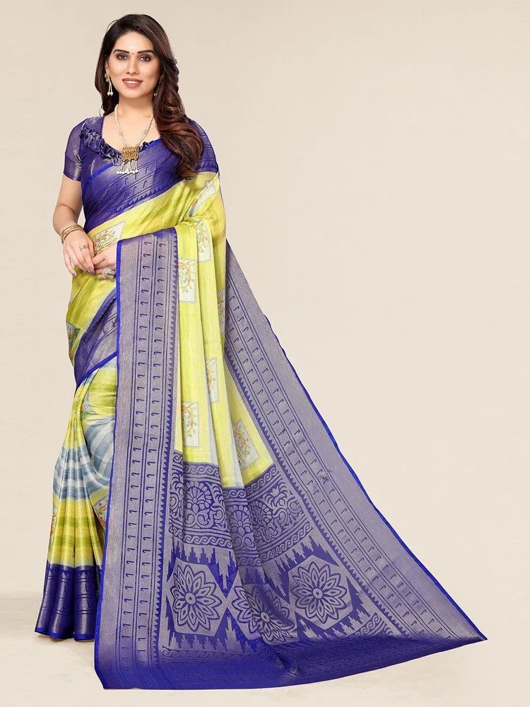 Toned Lining-Floral Motifs Printed Soft Chiffon Brasso Saree