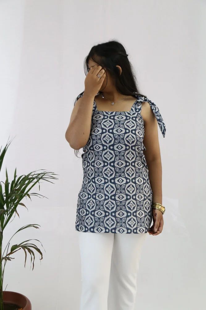 Smokey Grey Printed Rayon Short Ladies Kurti