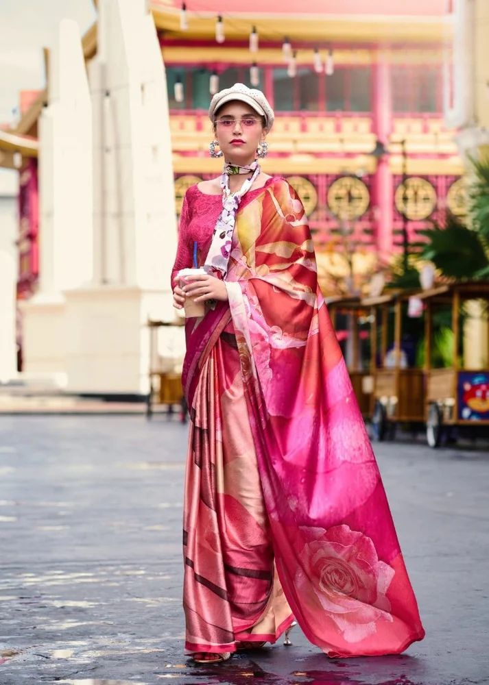 Printed Satin Saree