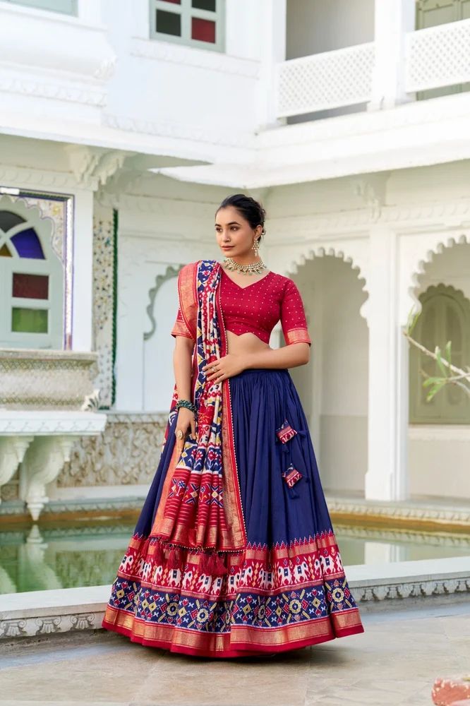 TRENDY CULTURE'S Tasar Silk Lehenga Choli with Patola Print & Foil Work