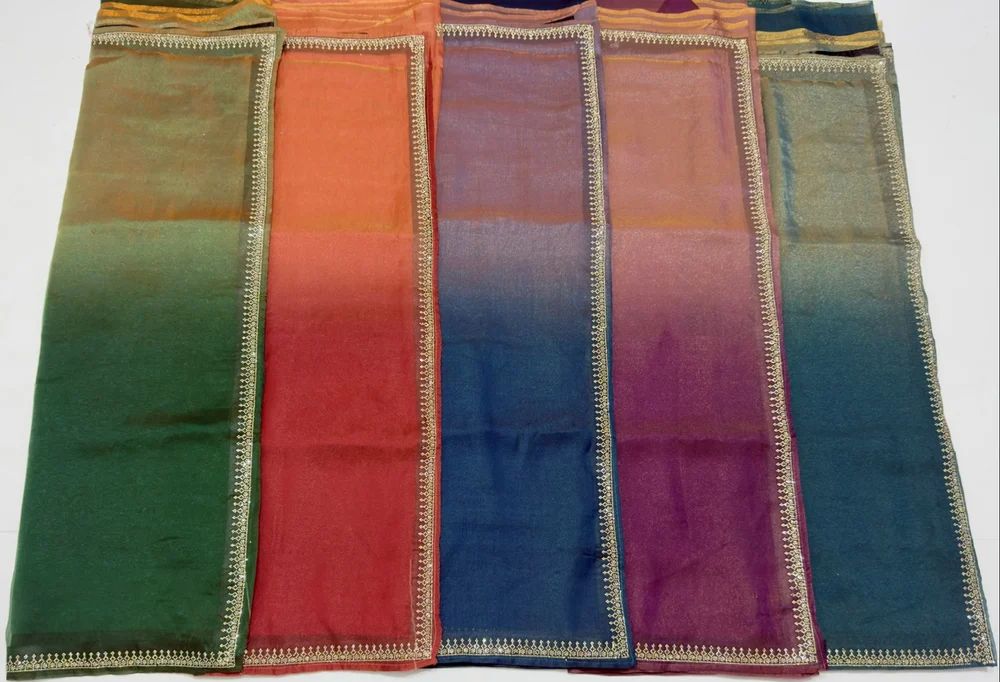Designer Compact Pedding Saree with Fancy Lace Border Soft georjet Fancy Saree Wholesale