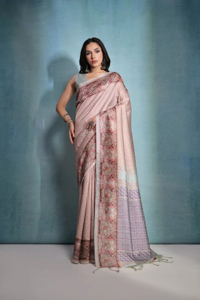 Chiku Cotton Silk Fancy Saree