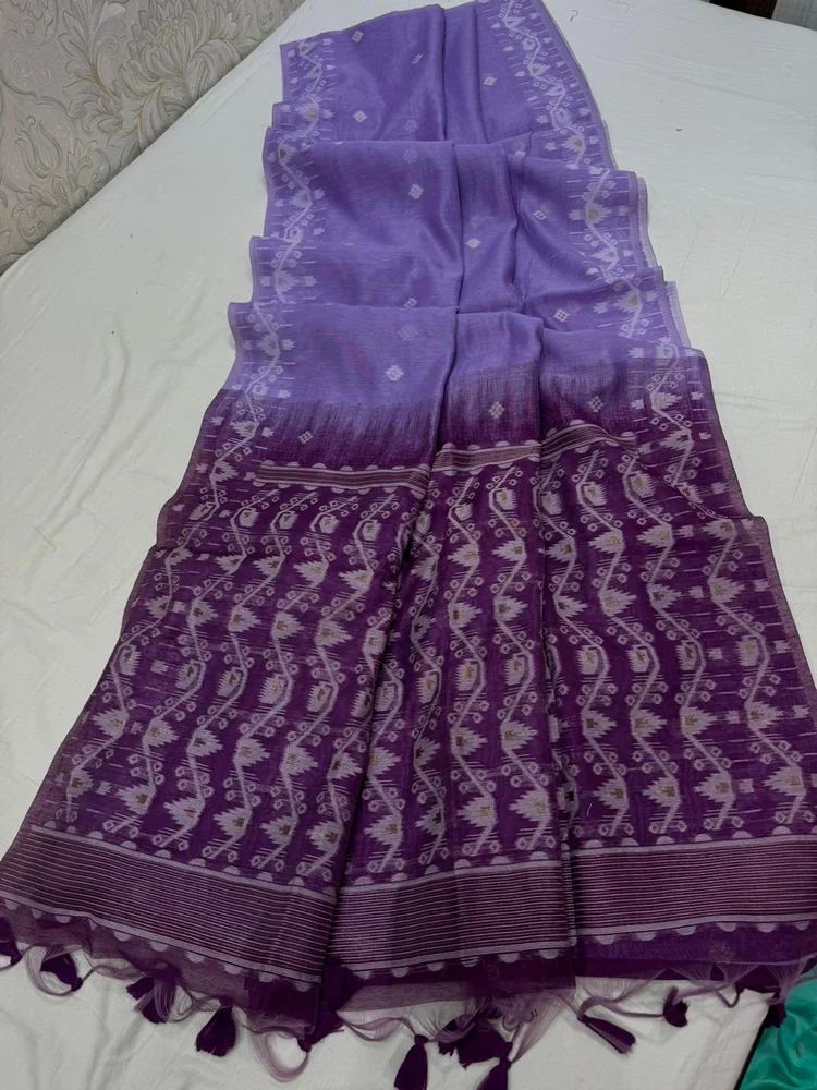 Premium soft muga Cotton saree with fancy tassels
