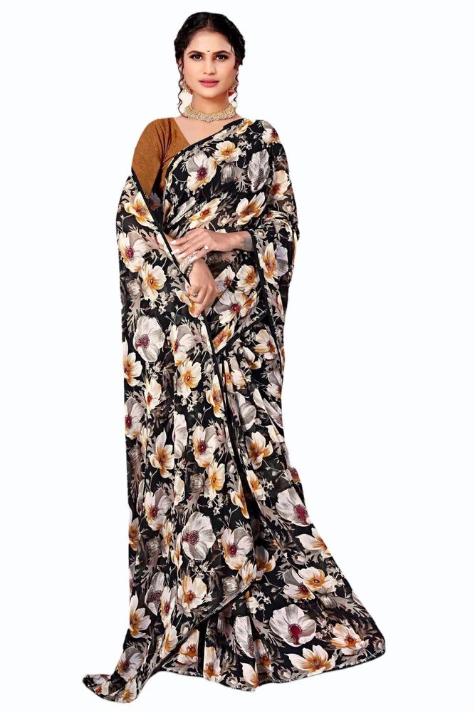 Black Brown Weightless Printed Saree