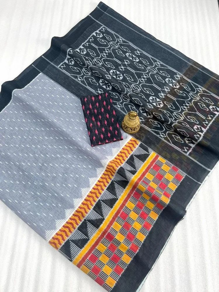 Black Digital Print Linen Sarees