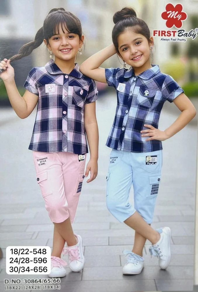 Kids Cotton Half Sleeve Shirt And Capri Set For Girls
