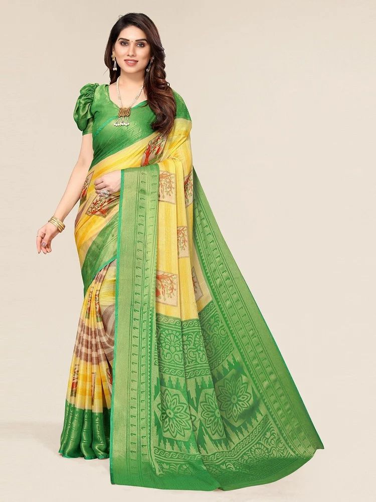Toned Lining-Floral Motifs Printed Soft Chiffon Brasso Saree