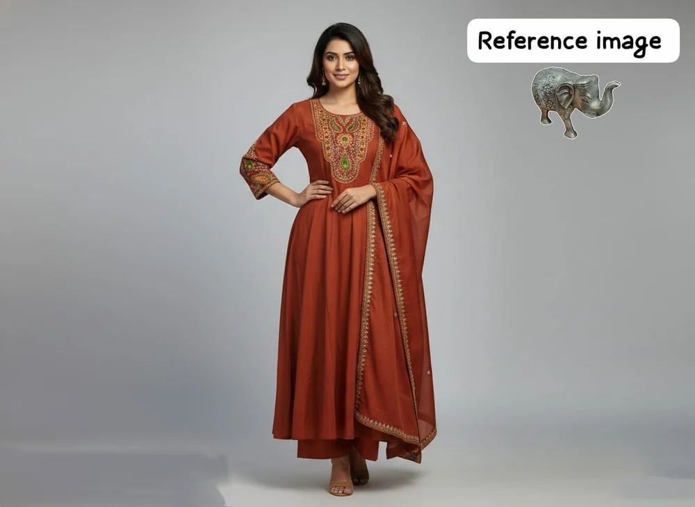 anarkali kurti with  plazo &  beautiful koding work dupatta