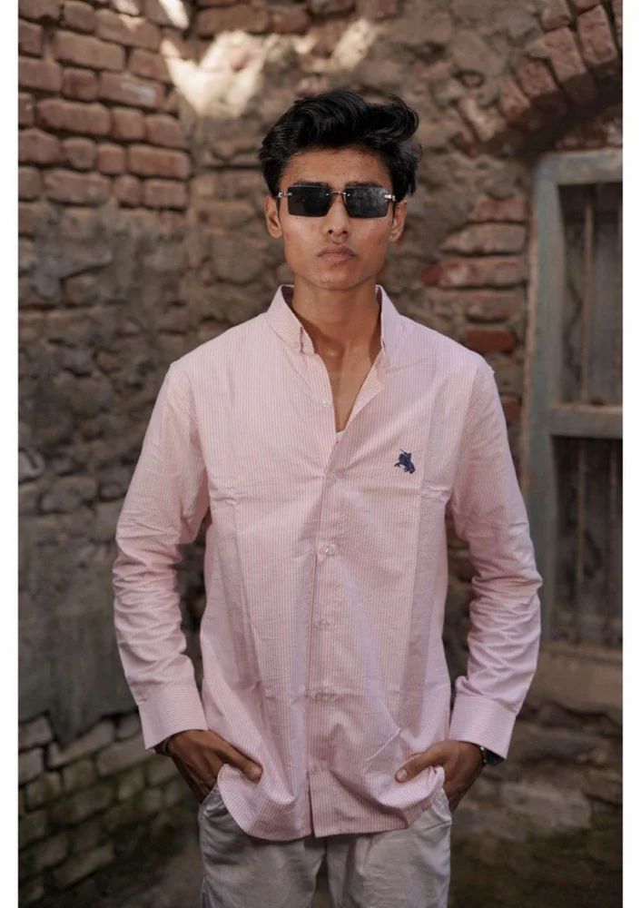 Mens Cotton Pink Striped  Shirts