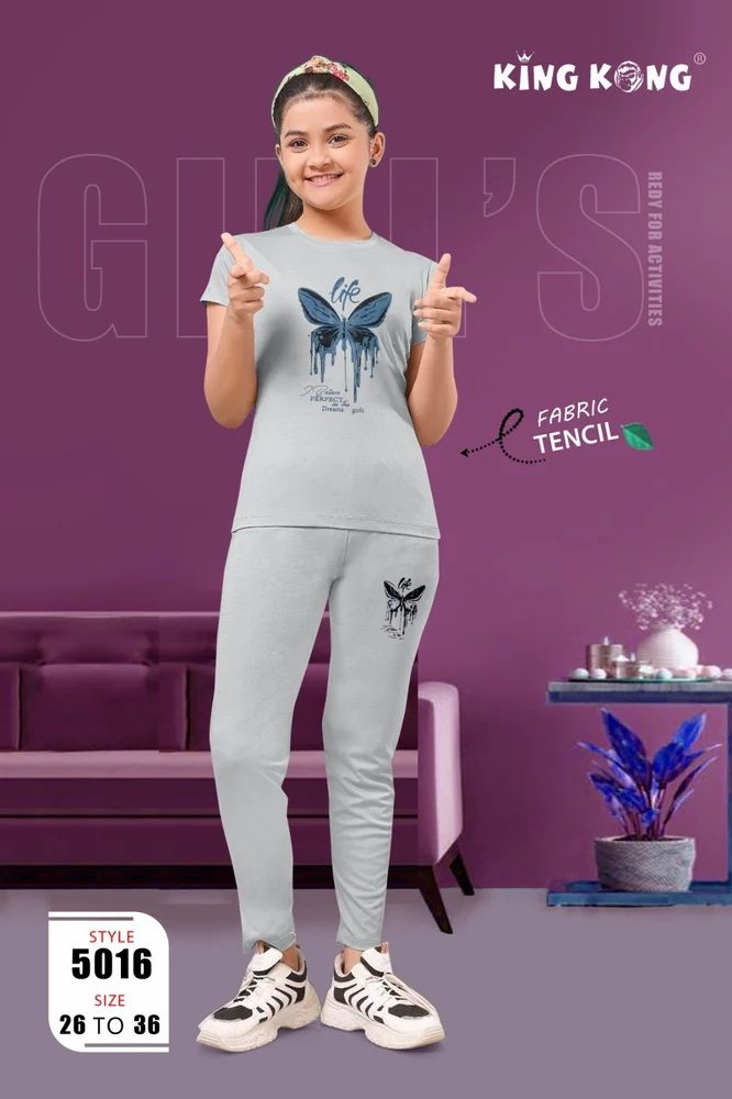 Comfy Kids Tencil Printed Nightwear Set - T-Shirt & Pant (Girls 26-36