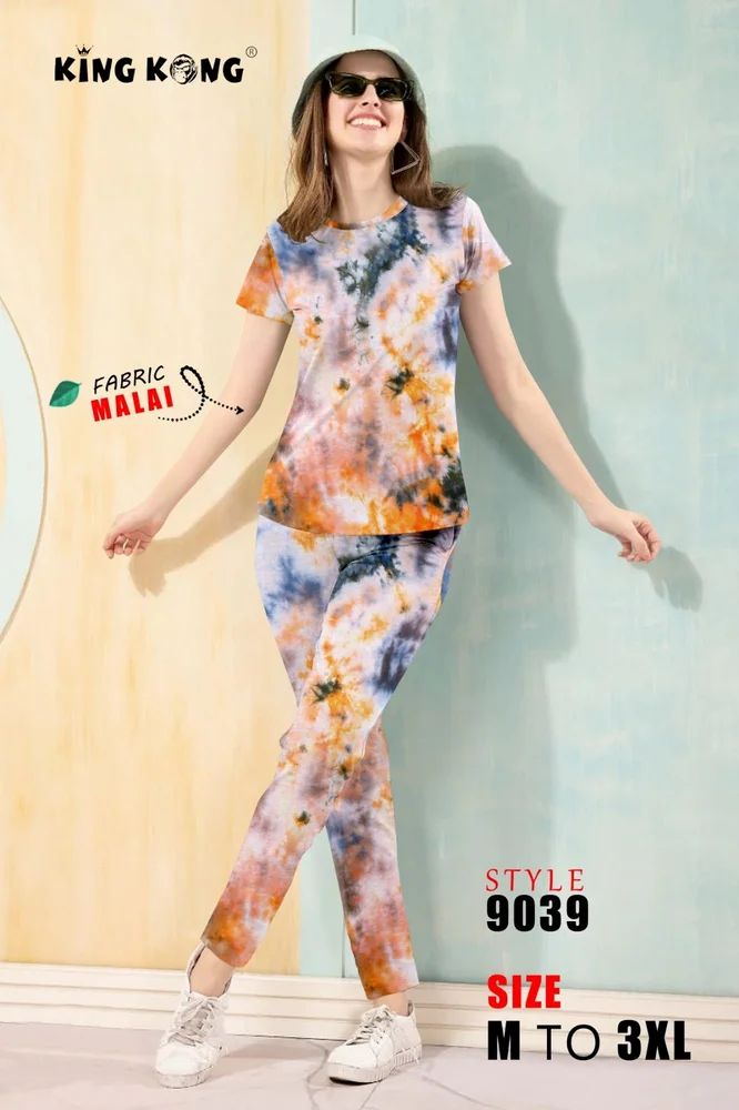 Ladies malai printed regular fit soft breathable night suit, nightdress, t-shirt with lower m to 3xl