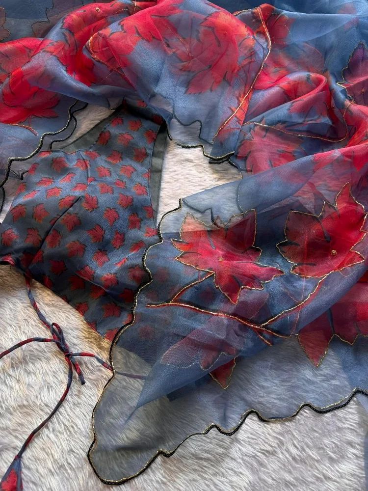Grey Organza Handwork Saree