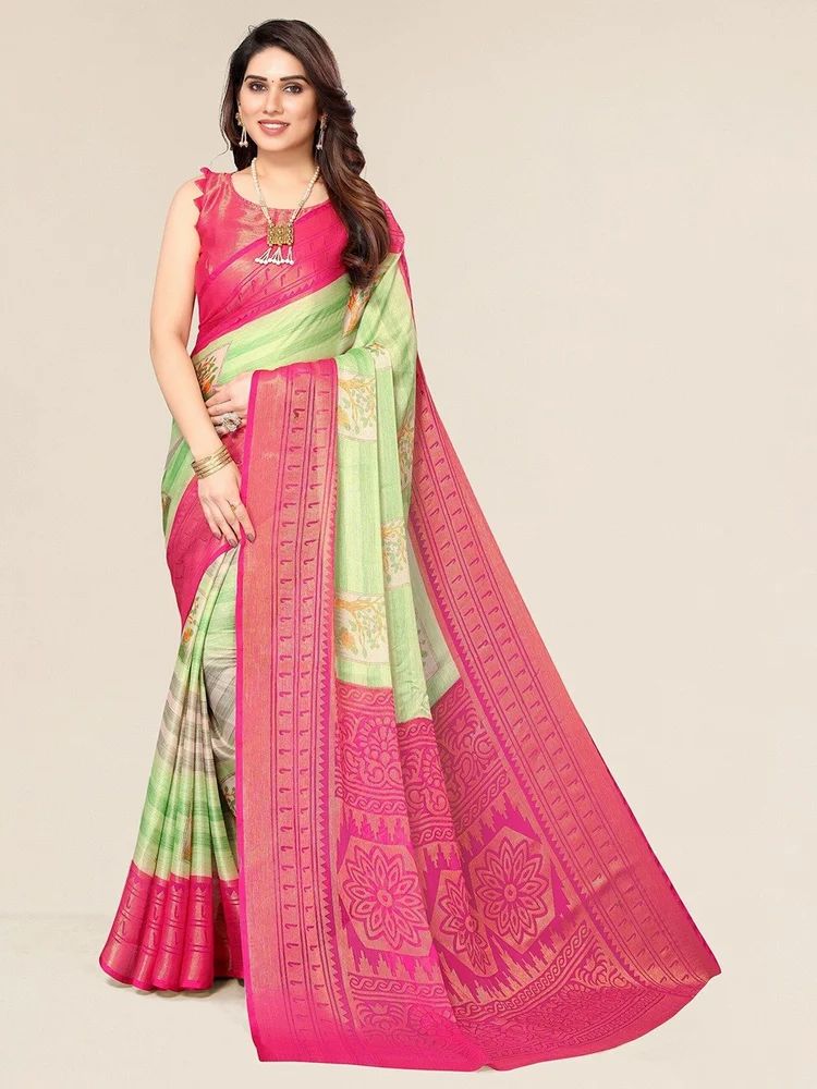 Leeza Store Lining-Floral Motifs Printed Soft Chiffon Brasso Saree
