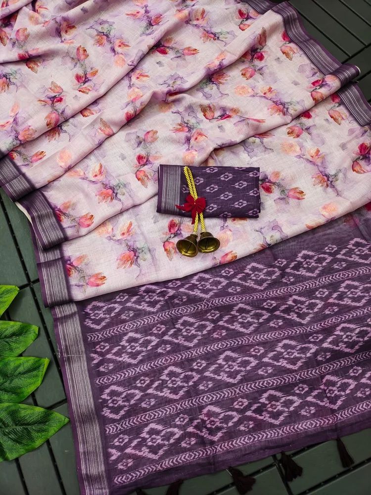 Ladies Wine Linen Saree