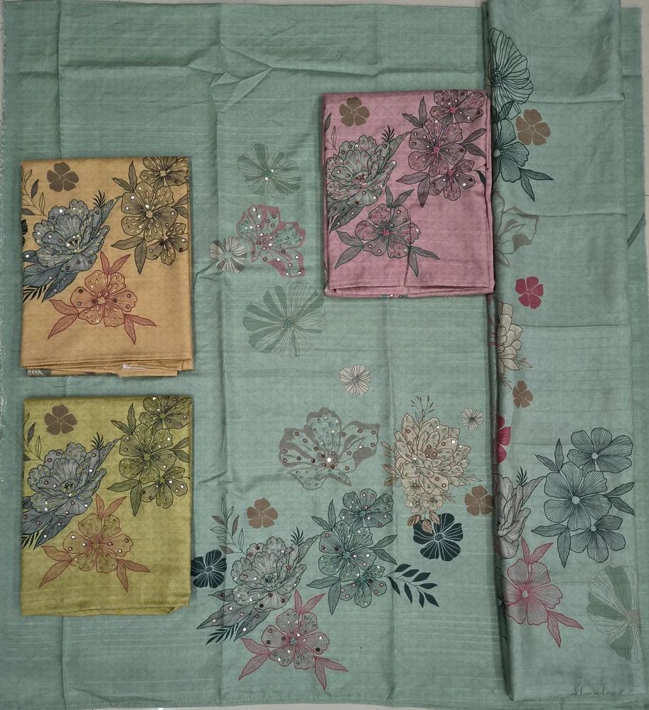 Tussar Silk Floral Print Unstitched Salwar Suit