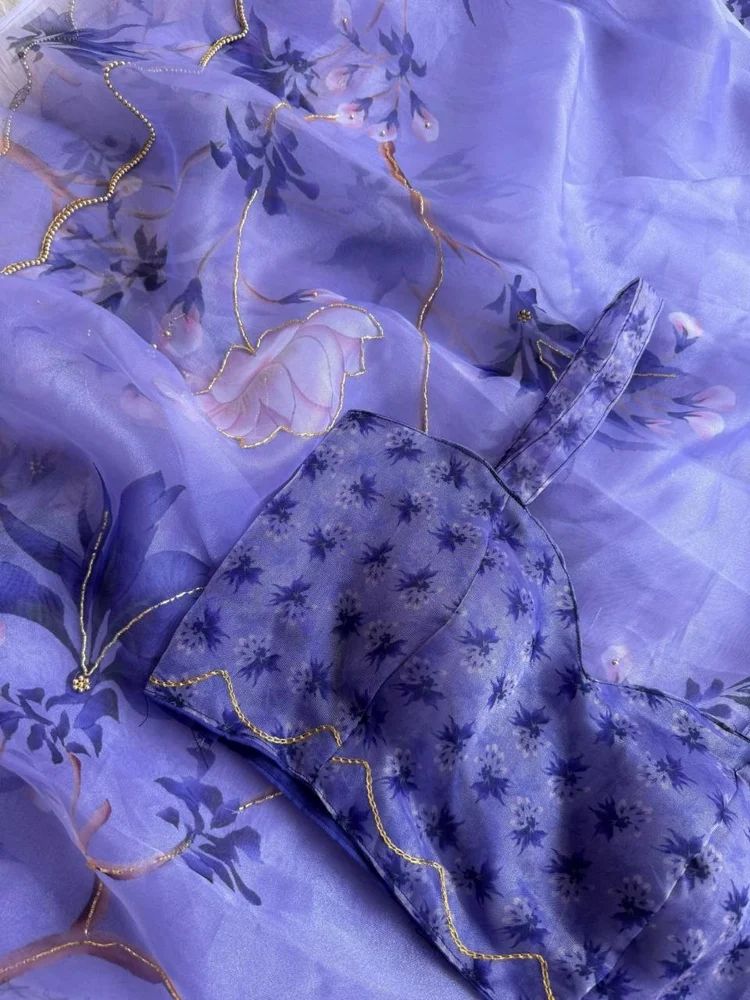 Lapis Blue Organza Handwork Saree