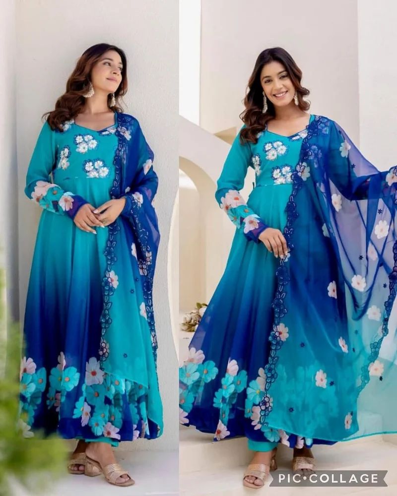 Embroidery  Work With Fully Flair gown pant and dupatta