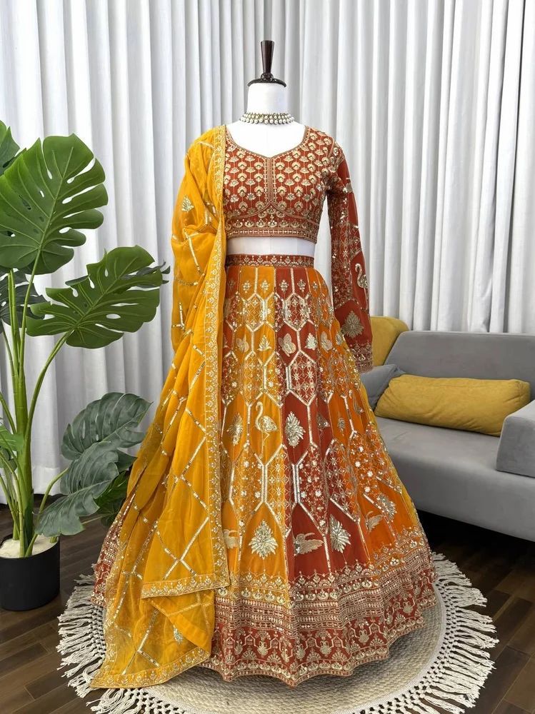 TRENDY CULTURE'S  Evening Glow Faux Georgette Thread & Sequence Work Lehenga