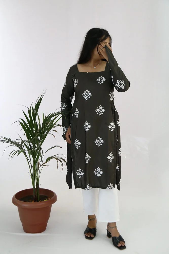 Charcoal Printed Rayon Ladies Kurti