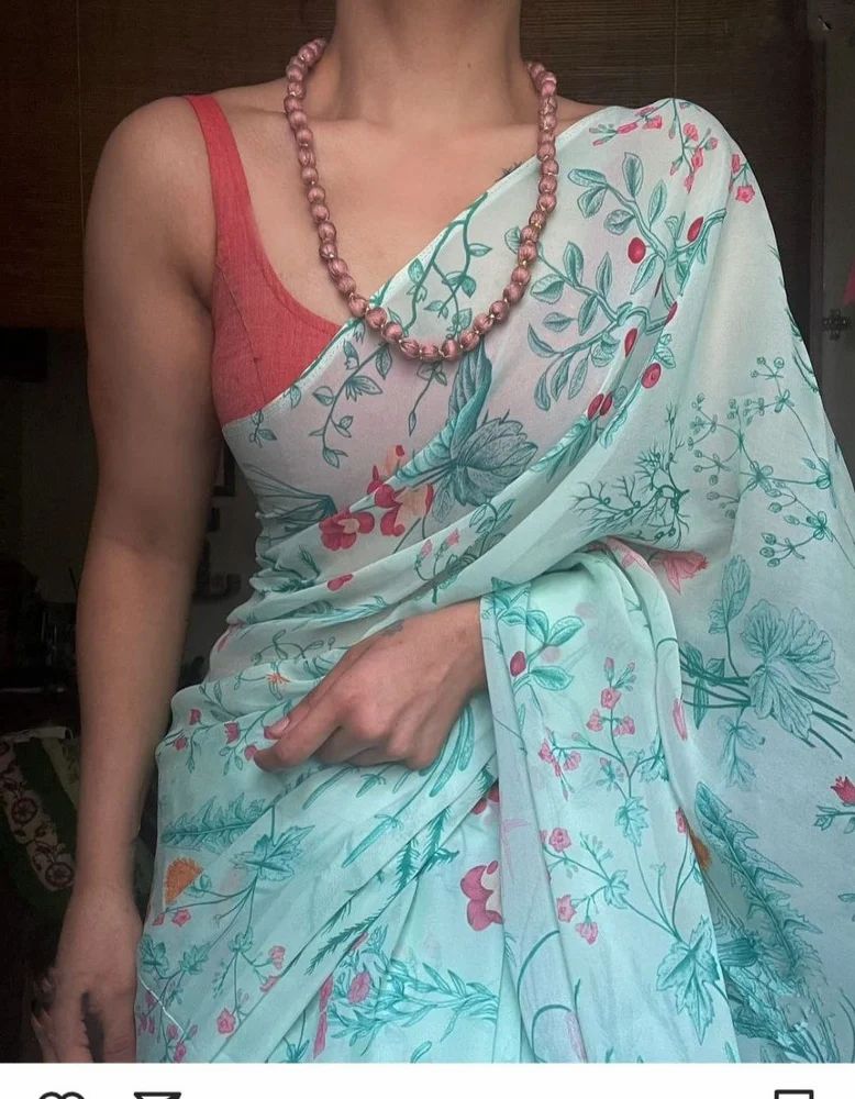 Sky Blue Digital Print Georgette Saree
