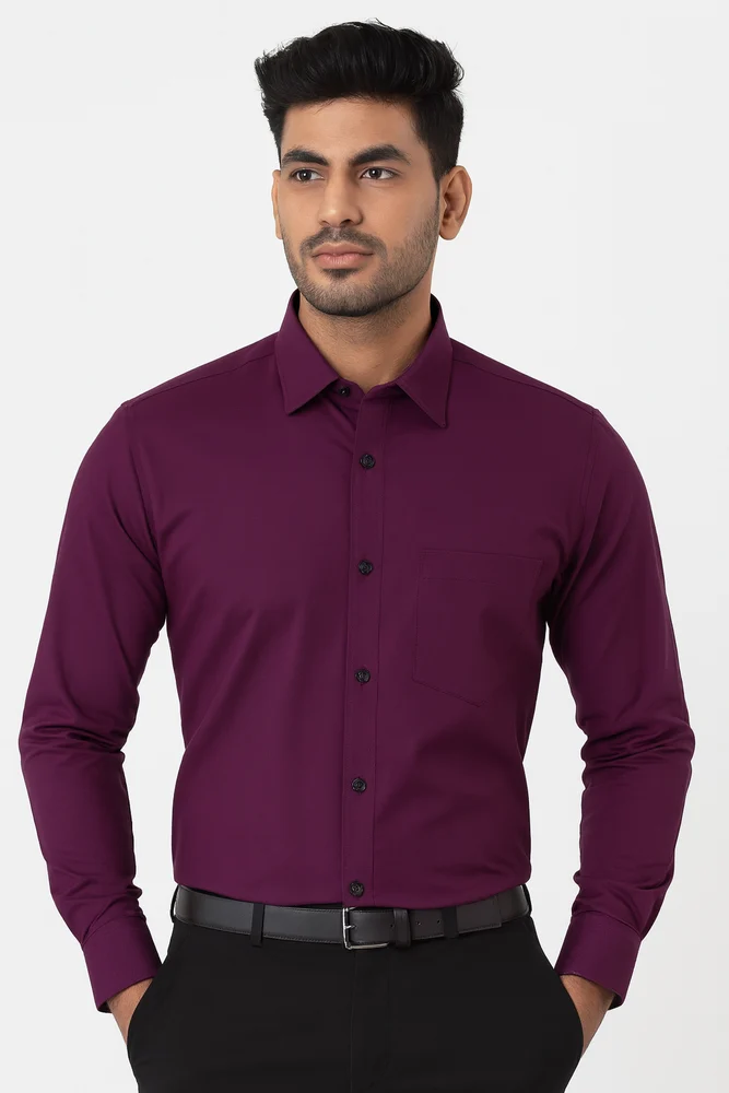 Men Purple Cotton Shirt
