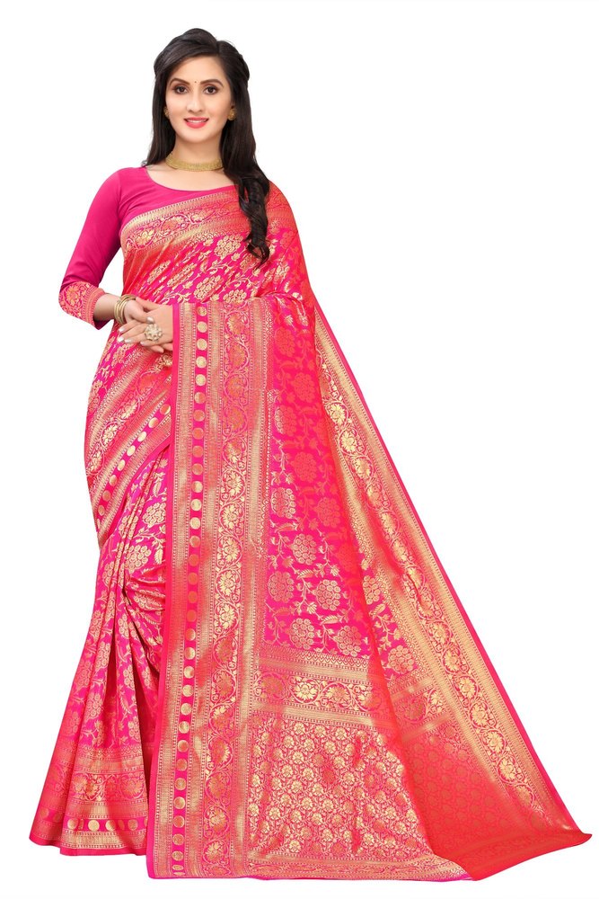 Leeza Store Women's Tissue Silk Silver Zari Floral Motifs Saree With Blouse Piece